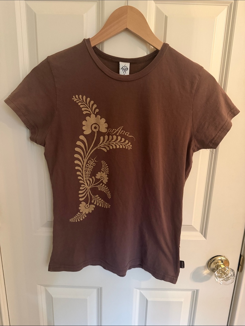 Prana Brown Tee with Tan Floral Graphic